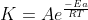 K=Ae^{\frac{-Ea}{RT}}