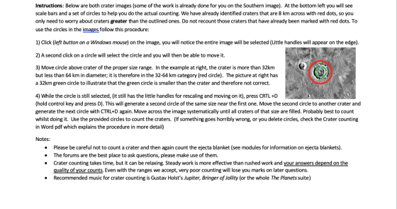 Instructions: Below are both crater images (some of the work is already done for you on the Southern image). At the bottom le