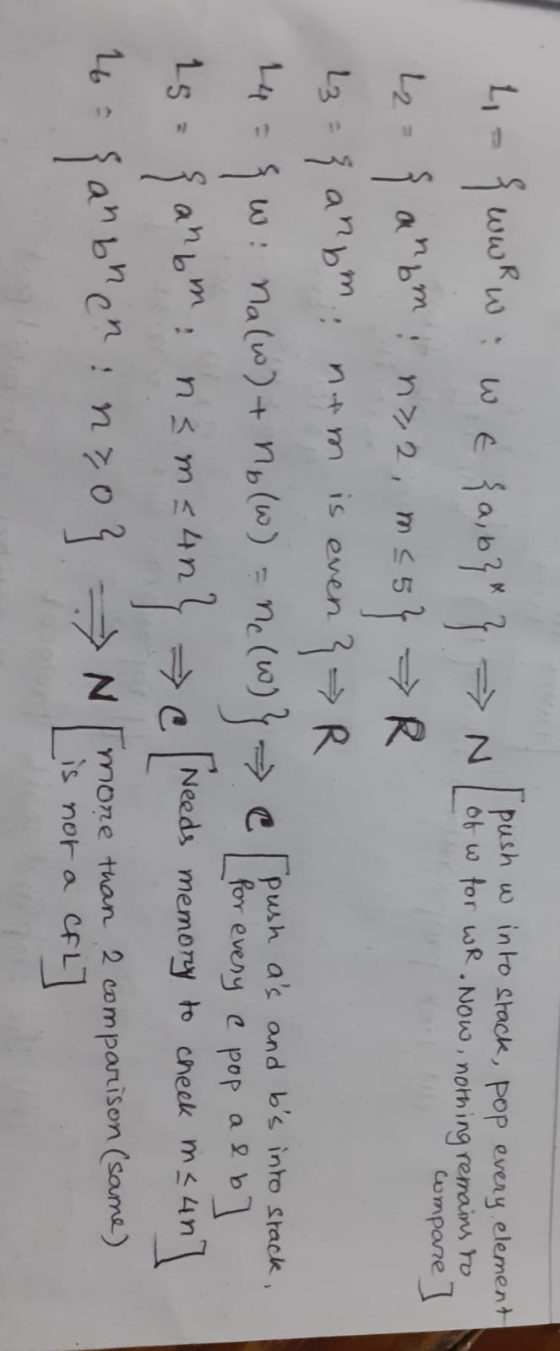 I push w into stack, pop every element compare 4. - f wwRw: we {a,b3 } → N Let w for wr.now, nothing remain rem L2= { anim :