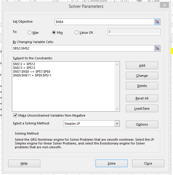Solver Parameters SNS4 Set Objective To:OMax By Changing aiable Cells: SBS2 SMS2 O Min Value O Subject to the Constraints: SN