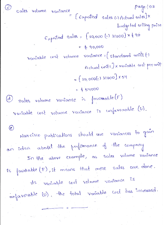 sales volume variance page-03 = [ Expected sales (-) Actual sales]* . budgeted selling price Expected sales - (30,000 (-) 310
