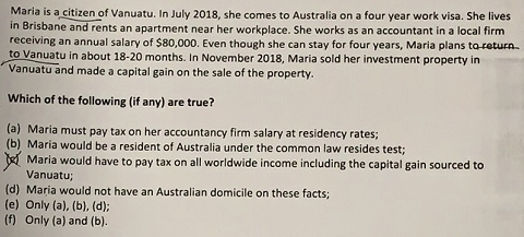 Maria is a citizen of Vanuatu. In July 2018, she comes to Australia on a four year work visa. She lives in Brisbane and rents