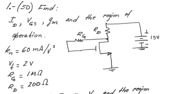 Im and the region of Ro RG 15V 1-(50) Find: Ives Vas Im geration. km = 60 mAlv? y = 2V Ra IMR RI 200.12 ir and the region