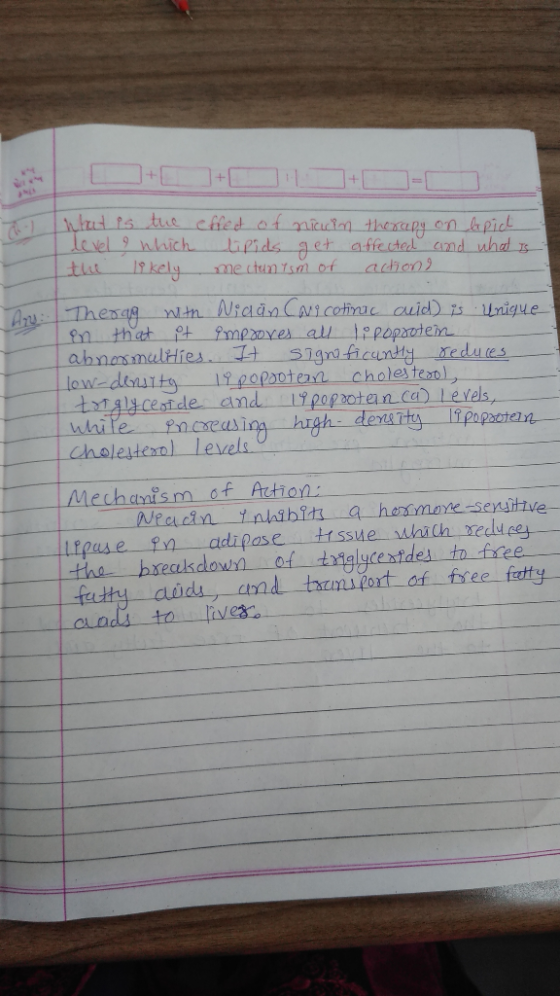 What is the level 9 which the likely effed of niccin therapy on lipid lipids get affected and what is - mectanism of actions
