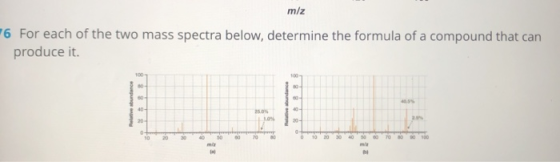m/z 6 For each of the two mass spectra below, determine the formula of a compound that can produce it. 1030000