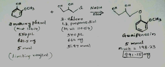 ON ОСН3 2 methoxy phenol OH OH I NAOH - Etory 3-chloro 1,2, propanediol (M. Wt 11054) 500 ML 660 mg 5.97 mmol (Mont 124.14) 5
