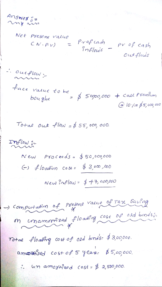 Net Present value Pvofcash P f cash CN.P)T inElowis - Ous flows -. Outflow、- ace ralue to be bou ahe Total oue Plow - 5 5, o0, o 009 000. rnflow - MewPso CeedS-$ 50,000 00 -) Computation ﹀ Pre end value o Tax Savg Totae floafcost of cd 300,000 0O Oo
