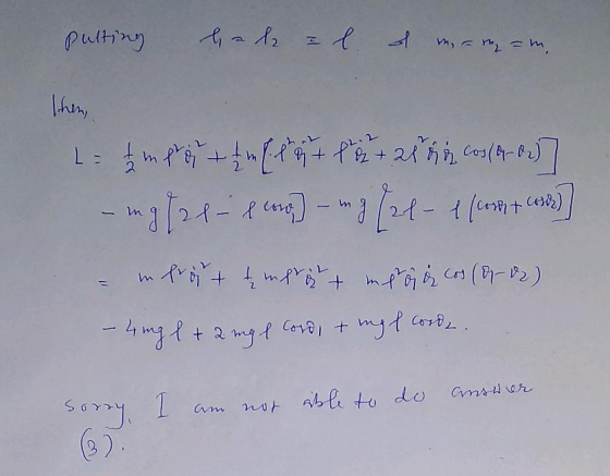 pulting 2 l = l od mamam. Then, L = 4 m pret + f n (t + 1 2 + 2 tre cos (9-0)] -mg124-86006) - mg (24-16374 cm)] - in front m
