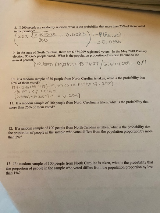 8. Ir 200 people are randomly selected, what is the probability that more than 25% of them voted in the primary? 0.20 0.20x0.