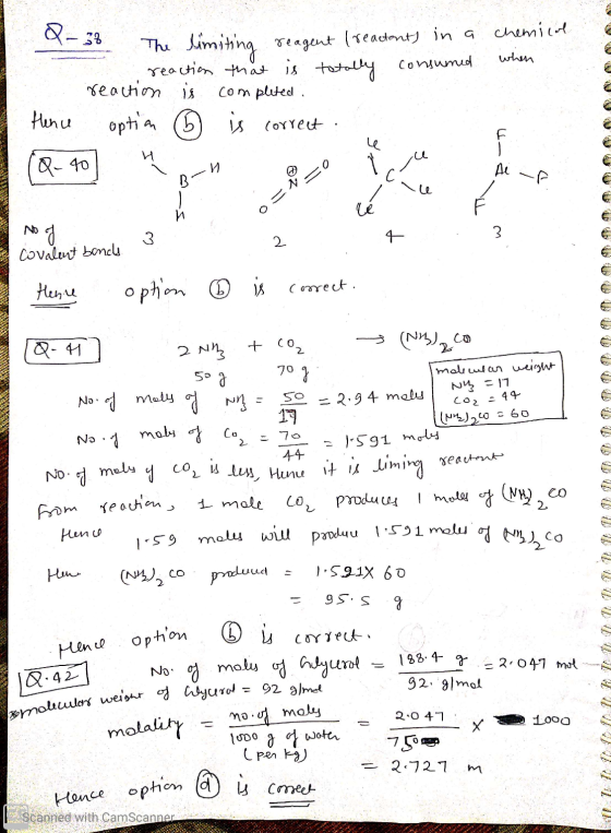 - 38 The limiting reagent (reactants in a G T Al A B-1 le No of 3 2 4 Covalent bonds molecular weight of Wycerola chemical co
