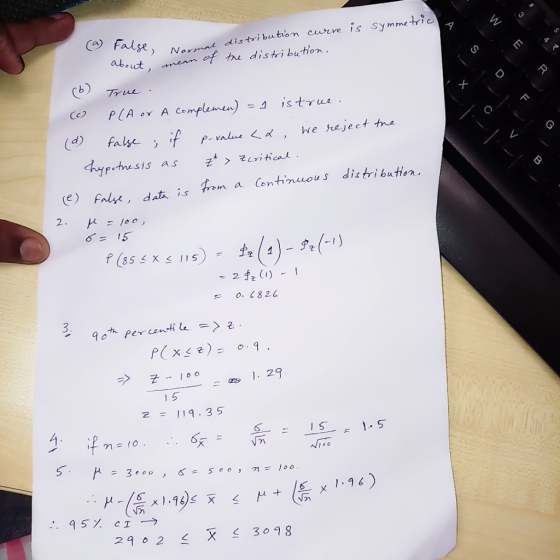 C False, aistribution cusive ii c 。utnn e nn of he distribution , b) rus . (d) False Continuo u s distribution, e) na faln, d