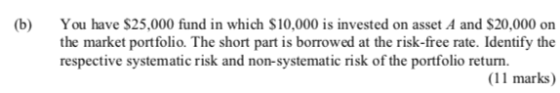 (6) You have $25,000 fund in which $10,000 is invested on asset A and $20,000 on the market portfolio. The short part is borr