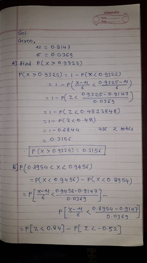 classmate Date Sol Given, 6 H 24 93 7857032 0-5 3 25-0-9147 1 乙. < 2 I-PL Z く0.4823848) こ1-0.6844 0315ぐ ㄙ .8954-0.9147 0.O369