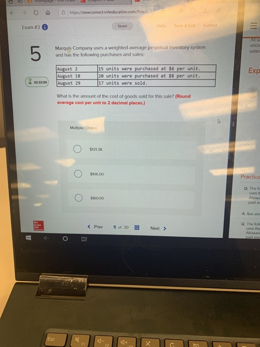> O http://newconnect.mheducation.com/flow/ Exam 13 Halo Exit Summit Marquis Company uses a weighted average perpetual invent