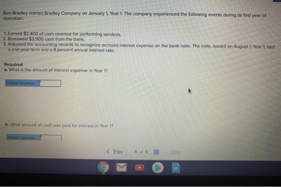 Ben Bradley started Bradley Company on January 1, Year 1. The company experienced the following events during its first year