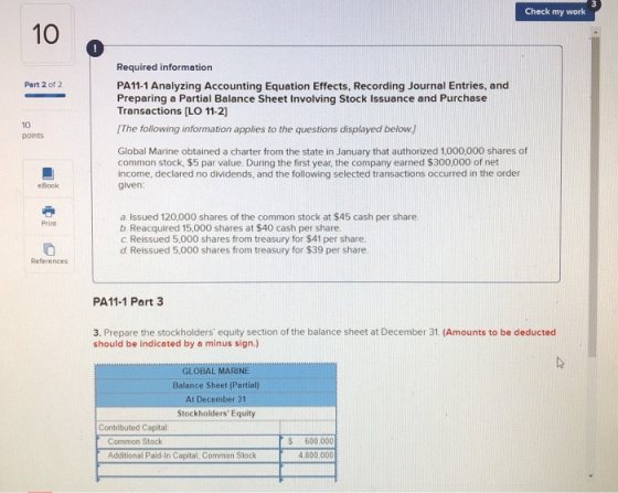 Check my work Part 2 of 2 Required information PA11-1 Analyzing Accounting Equation Effects, Recording Journal Entries, and P