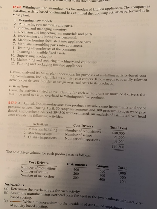 La Lusts to its three wine vallen . es five models of kitchen appliances. The company is Identified the following activities