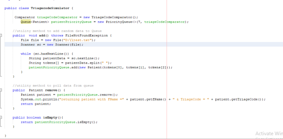 public class TriagecodeSimulator i Comparator triageCodeComparator-new TriageCodeComparator O QueuecPatient> patientPriorityQ
