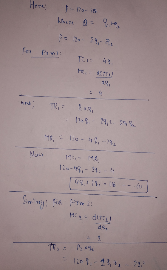 Here; p = 120-20 Where Q 9, +2 P = 120-29, -292 for Firmy: TIF 49, MC, a dCT(1) aq, 4 and) TRI= Pixa, = 1209, - 29,2- 202 MR