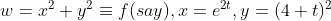 w = 1 + y = f(say), r = e, y = (4+t)