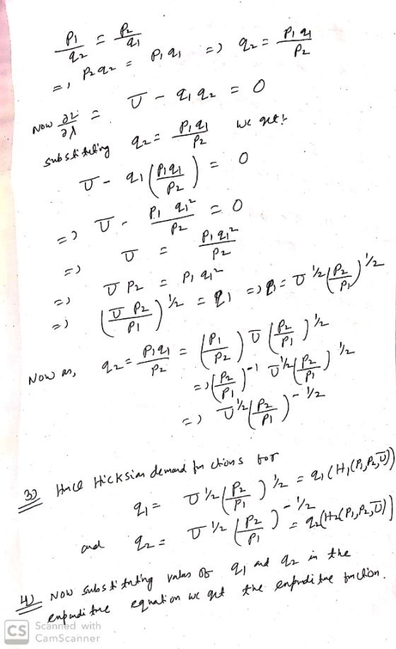2 = 1 .-) P2. Piq Par = ER : P2q2 = Piq, u qiga = Now ex ū - 91.92 = 0 substituting q2 = Piay we get! .: T- 21/0721 ) = 0 : -