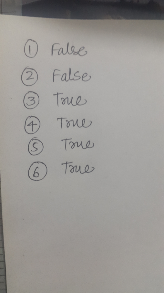 ⓘfalse. ② False 3 Tue ⑤Taue. 6