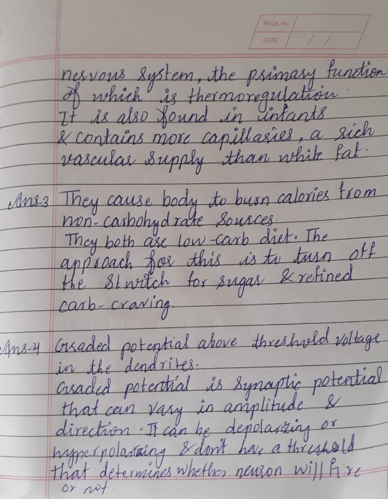 PAGE No. DATE nes vous System, the primary function of which is thermoregulation It is also found in intants & contains more