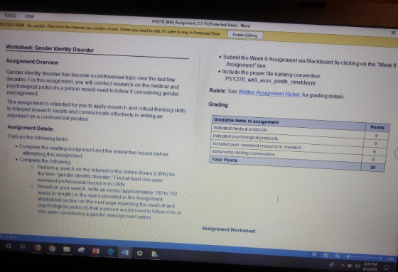 PSY278 Wi9 Assignment 2.7.19 (Protected View)-Word TOOLS VIEW Be careful-files from the Internet can contain viruses. Unless