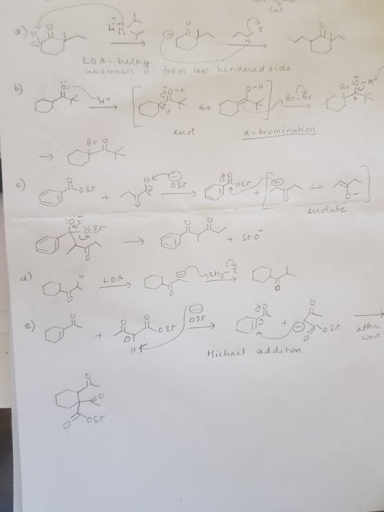 LDA - bulky abstracts H from less hindered side enol a-bromination Bro enolate - осол, олар от Work Michael addition