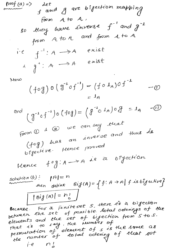 paoof (a) => Let and 8 mapping 2 80 they f are bifection mapp From A to A, have inverse f and g from 4 to A and from A to A