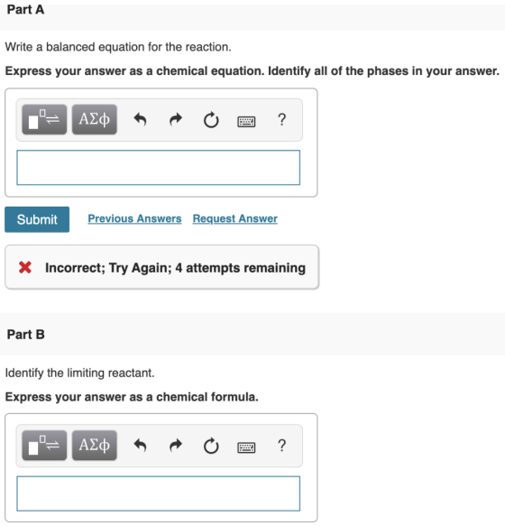 Part A Write a balanced equation for the reaction. Express your answer as a chemical equation. Identify all of the phases in