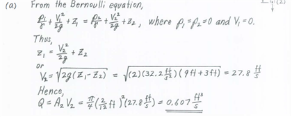 (a) From the Bernou li equafion, Thus, or Hence,