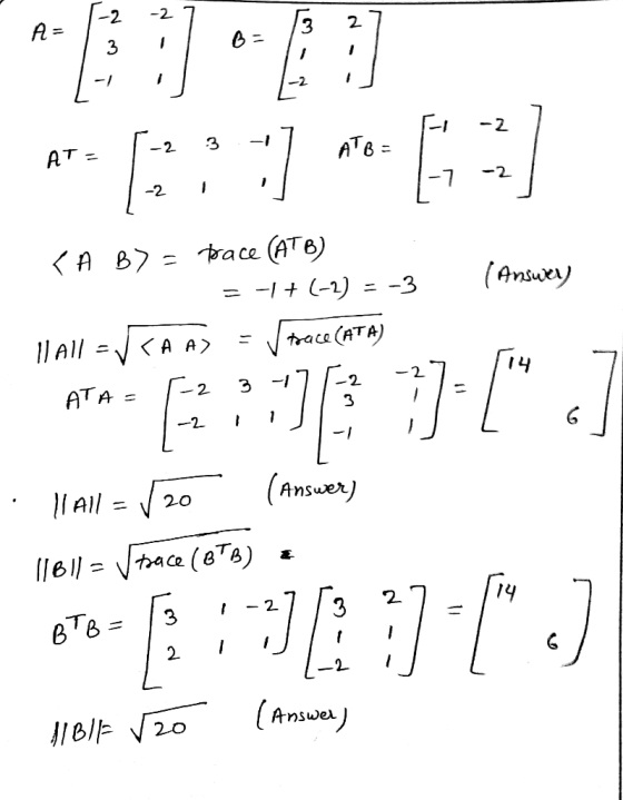 2-2 3 2. -2 3-I 2. A B 7 -2 (Ansie) trace (ATA) 2 ATA= 2 3-1 -2 2 Answer) Answe