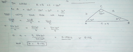 SolH A 1800 20 0 usini Sine Rule uJe haus 3. a Sine Stn8 300 Sinc 8 Sin 360 Sin30 sin 3 es Sinl2os g and b5.19