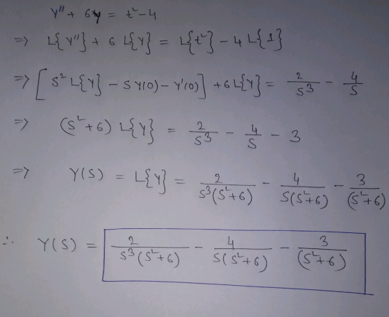 y + 64 = 1-4 P LÝ ] - 6 LẤY L7 - 4 L1 [s] - 5/0)- Yoj+64f1] -33-५ C+6) {1- 53 4-3 Y(S) Ly= 2 __4 (6) S(S+6) (+6) Y(S) = 4 3