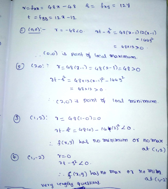(0,0) is Point (ocal maximum. 48x12 >O . toca minimum ver engthy queStiong