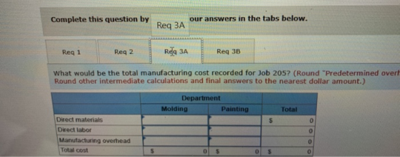 Complete this question by our answers in the tabs below. Req 3A Regi Rega Refa 3A Req 3B What would be the total manufacturin
