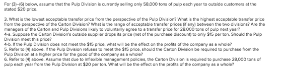 For (3)–(6) below, assume that the Pulp Division is currently selling only 58,000 tons of pulp each year to outside customers