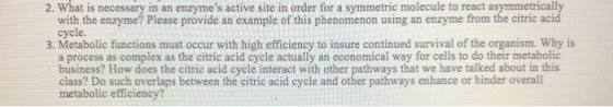 2. What is necessary in an enzymes active site in order for a symmetric molecule to react asymmetrically with the enzyme? Pl