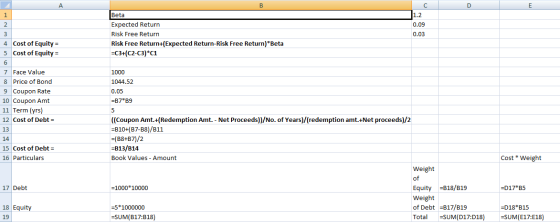 В Beta 1,2 1 Expected Return 2 0.09 Risk Free Return 3 0.03 Cost of Equity Cost of Equity Risk Free Return+(Expected Return-R