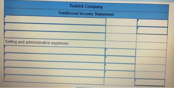 Todrick Company Traditional Income Statement Selling and administrative expenses: