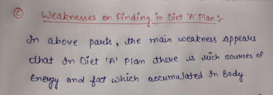© weaknesses on finding in Diet A Plan - eres on above parts, the main weakness appeares that In Diet A Plan there is muc