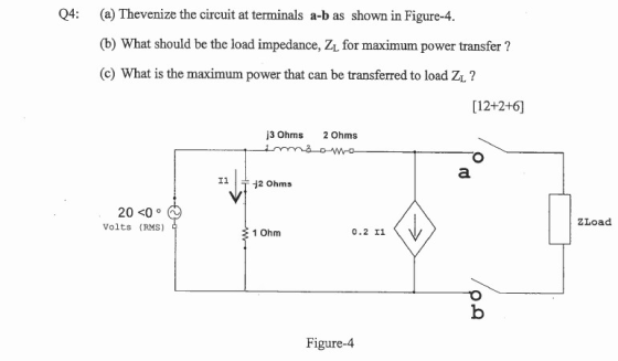 (a) Thevenize the circuit at terminals a-b as shown in Figure-4 (b) What should be the load impedance, Zi for maximum power t