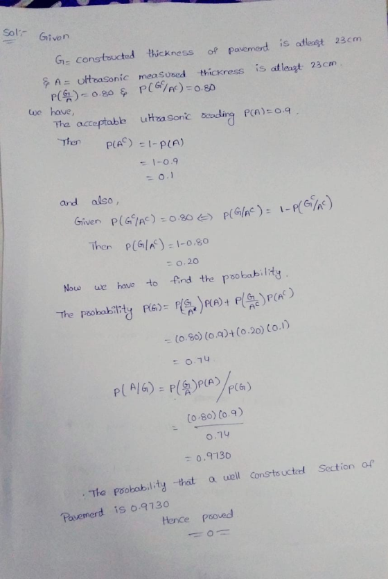 Soli Given G. Constoucted thickness of Pavement is atleast 23cm & A- oltoasonic measured thickress is at least 23cm P(G)-0.80