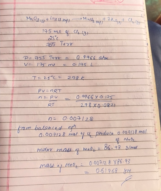 Mnog utgo +4nches) + 2thou Mnh sagt M I Clio 175 ml of high 755 Tors P=755 Tort = = 175 me = 0.9966 am 0.175 L tun T= 25c= 29
