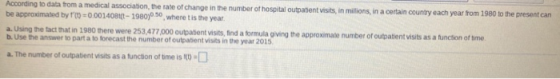 According to data from a medical association, the rate of change in the number of hospital outpatient visits, in millions in
