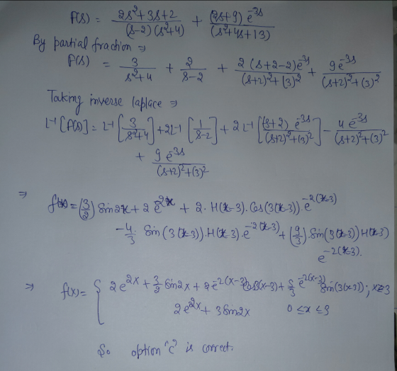 (8 445 +13) Ass (8-2) 1844 By partial fraction & f(s) = 844 I 8-2 Taking inverse (aplace u tom + 2(6+2-a3e gess (8+2/2+13)2 +