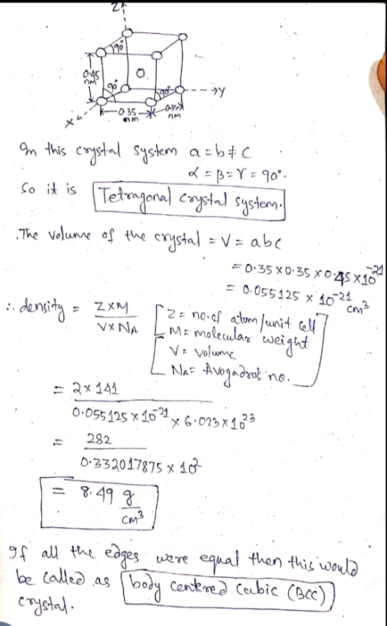 0:45 OM 2y 35 OM nM So it is In this crystal system a = b #c d=B=V = 90°. Tetragonal crystal system. The volume of the crysta