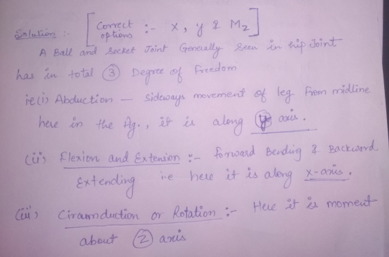2] in hip 3 Degree of freedom Correct Solution : options :- x, y 2 M₂ A Ball and socket Joint Generally seen in Joint has in