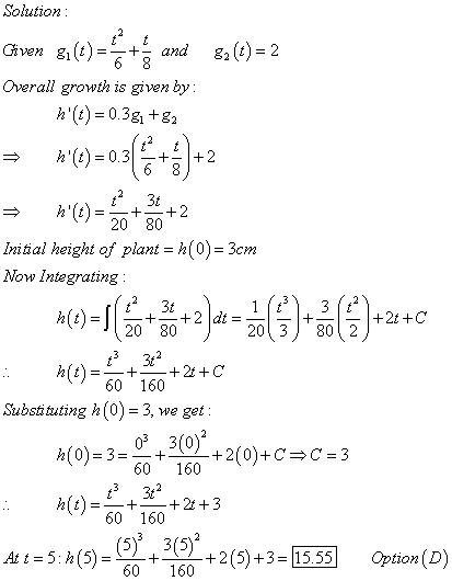 Solution: Given 8:(t)=+ and 8a(t) = 2 Overall growth is given by: (t) = 0.38+32 = $=036+4+2 = n()=** 2 Initial height of plan